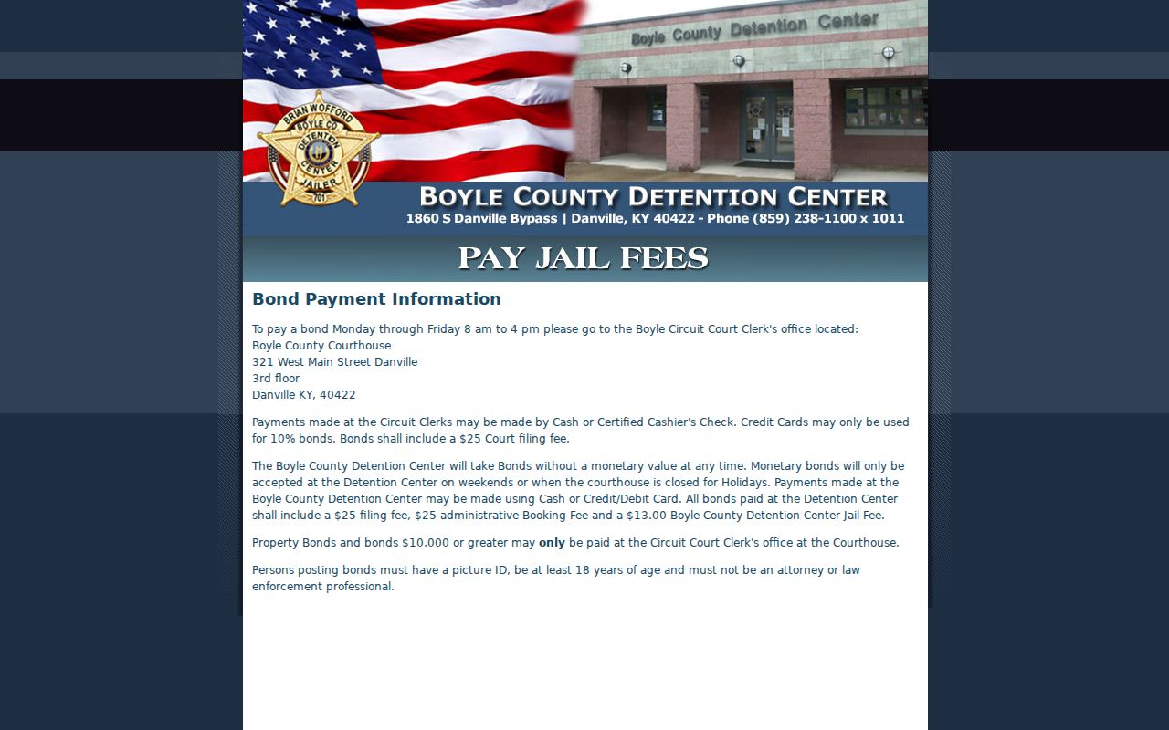 Boyle County arrest bond and jail fee payment rules