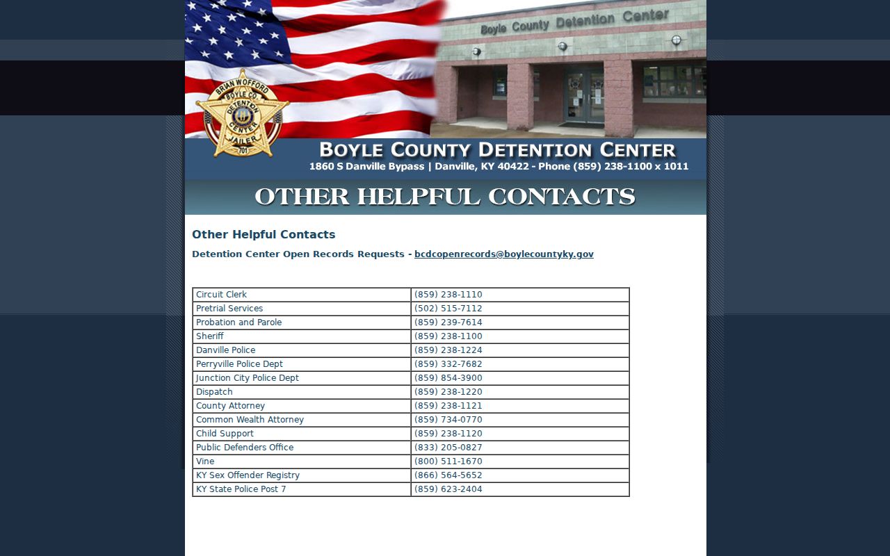 Boyle County arrest record and detention contacts