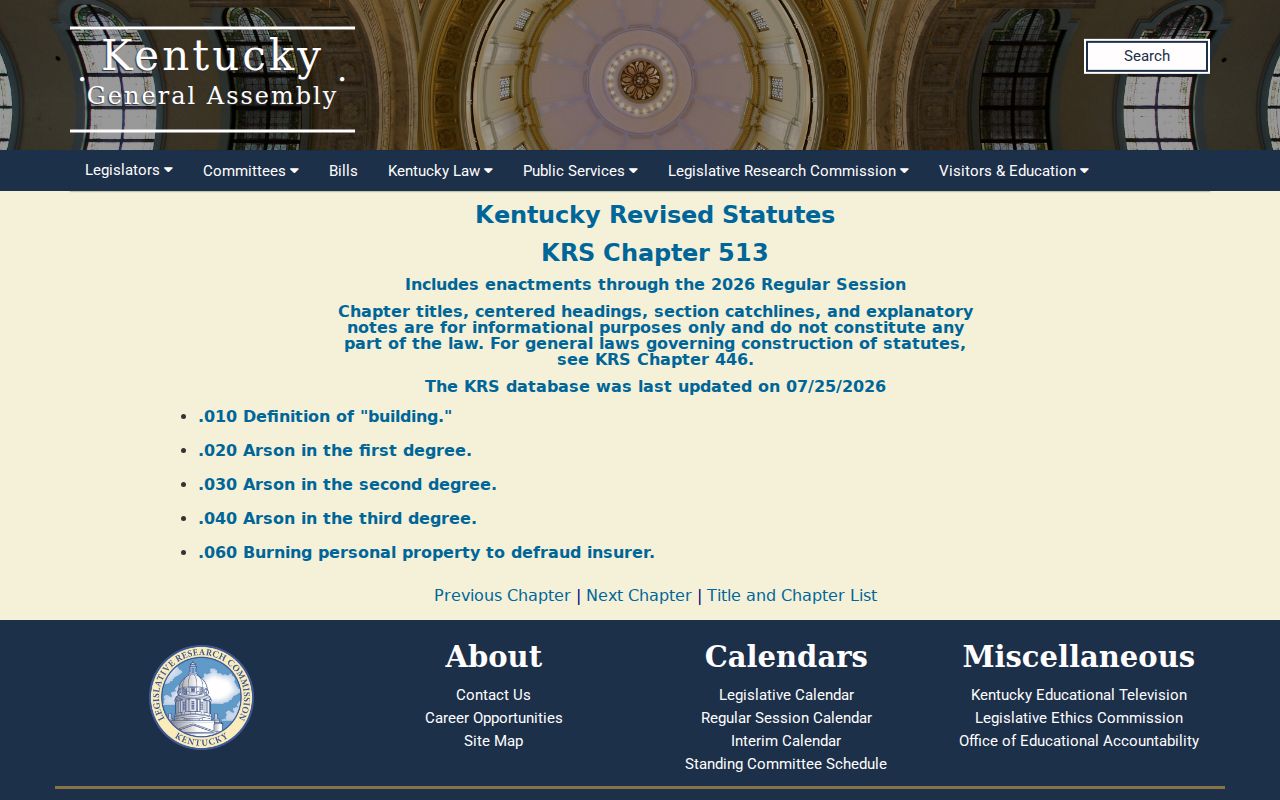 Boyle County sex offender lookup context in the Kentucky Penal Code chapter list